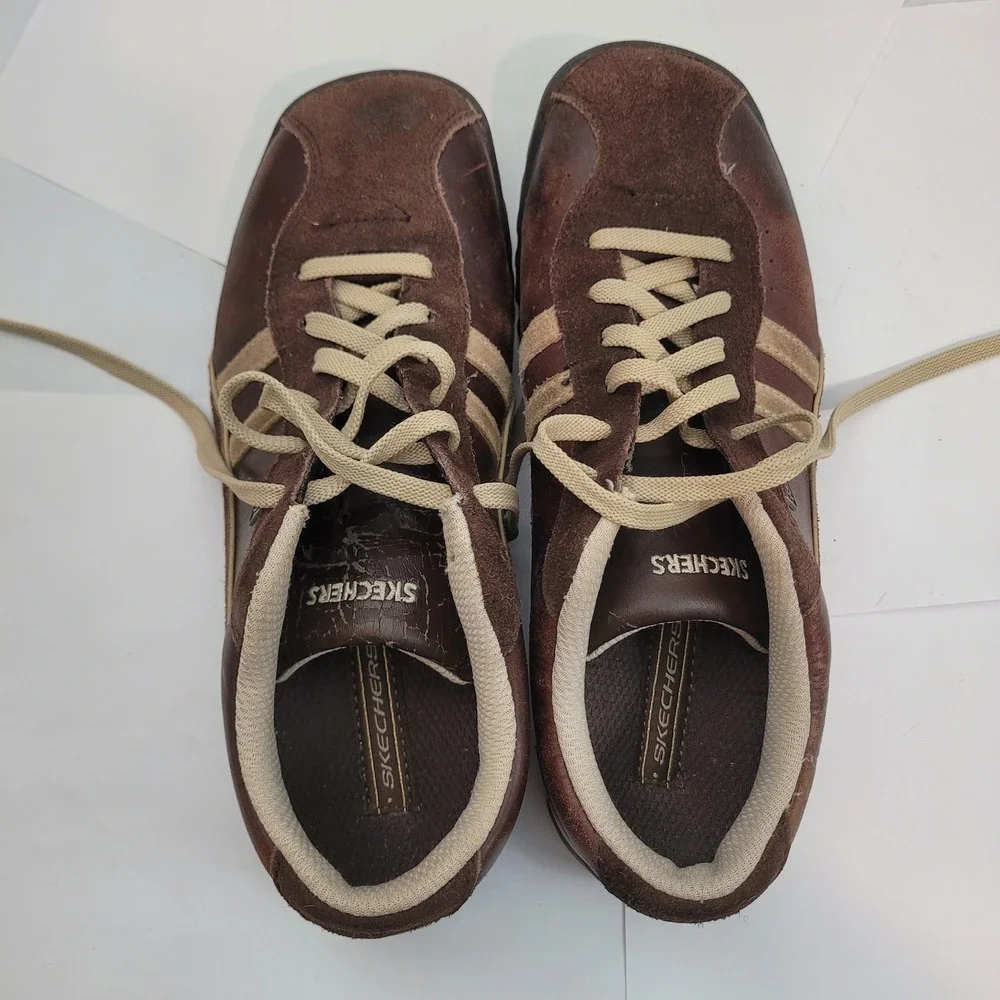 Skechers 45410 Sneakers Mens 8.5 Brown Leather Suede Low Top Lace Up Shoes